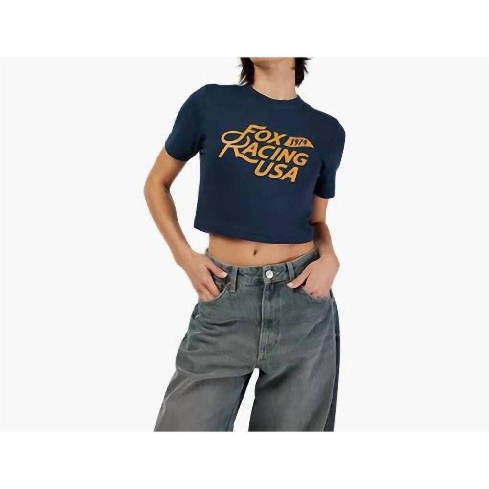 Fox Navy Crop Tee with Gold Logo